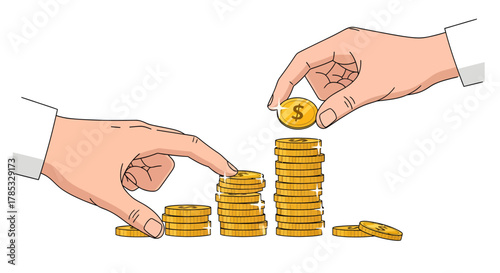 Financial Growth and Investment Success Represented by Stacking Coins and Upward Trend
