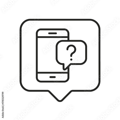 Thin-line mobile support icon inside a square pin, symbolizing live chat and customer assistance. Perfect for service dashboards and CRM systems.