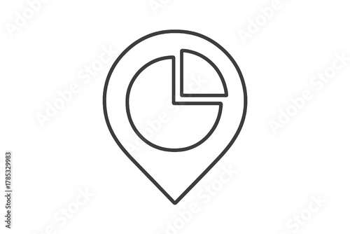 Thin-line pie chart icon inside a circular pin, symbolizing data segmentation and analytics. Perfect for dashboards and visualization systems.