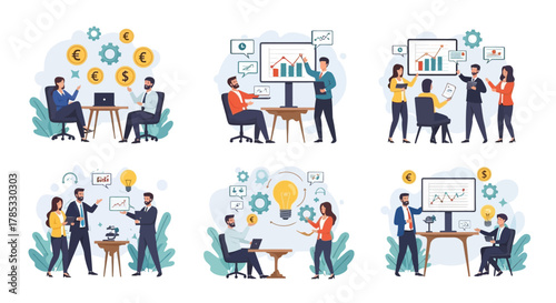 Business Team Collaboration and Strategy Development Illustrations.