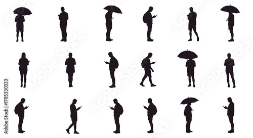 silhouette of people using smartphones illustrating modern connected life standing against a white background ideal for communication  tech content