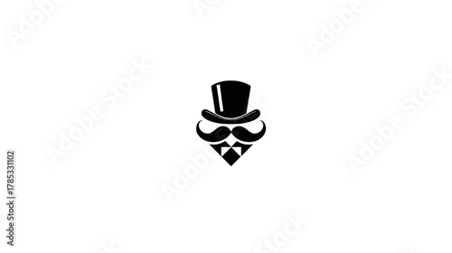 Elegant Vintage Gentleman Icon with Top Hat, Handlebar Mustache, and Classic Bow Tie – Sophisticated Retro Graphic Design