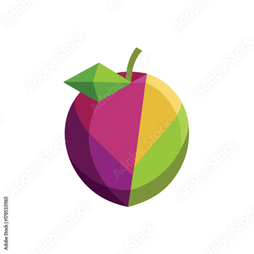 Geometric plum with colorful facets on white background fruit abstract