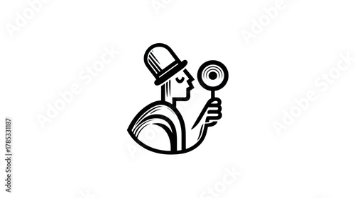 Elegant illustration of a mysterious person wearing a top hat and monocle, symbolizing investigation, curiosity, and observation.