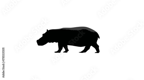 Hippopotamus silhouette vector illustration, side view, walking, isolated on white background. African wildlife animal icon or symbol.