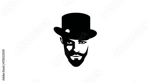 Stylish bearded man in a classic top hat, elegant vintage gentleman portrait illustration with a mysterious and sophisticated silhouette