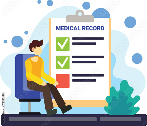 Man reviewing medical record checklist illustration