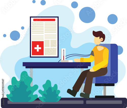 Person measuring blood pressure in clinic illustration