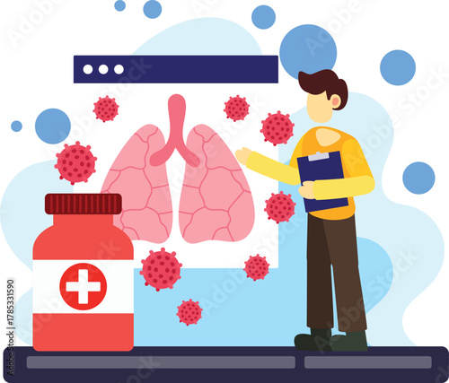 Person explaining lung infection illustration