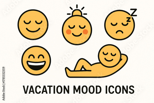Emoji-Style Faces Expressing Happiness, Sleepiness, Sadness, and Relaxation