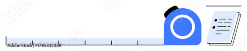 Measuring tape extended alongside a checklist with organized tasks. Ideal for planning, construction, design, organization, accuracy, productivity, and problem-solving. Clean simple flat metaphor