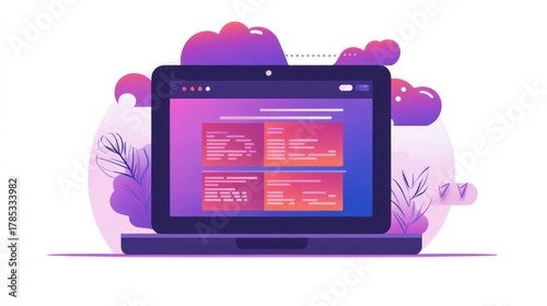 Modern Laptop with Cloud and Abstract Elements