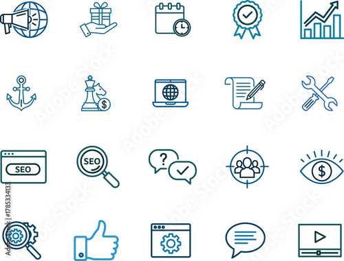 Business and Marketing Line Icons Vector Set for Web Design and Marketing