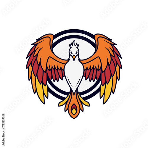Majestic phoenix rising with fiery wings, a mythological firebird emblem for a new beginning