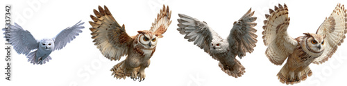 Majestic owls soaring in flight, a symbol of wisdom and freedom, perfect for nature documentaries, educational materials, and wildlife conservation campaigns