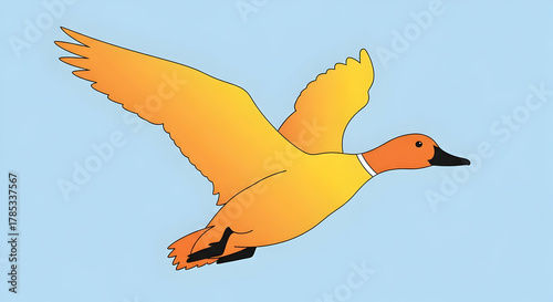 Flying Bird with Orange Wings Against a Light Blue Sky