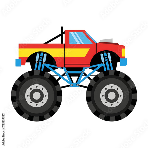 Monster Truck Illustration on White Background with Large Wheels
