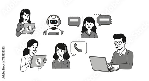 customer support team agent with robot chatbot providing online assistance and consultations using modern technology ensuring excellent service and communication