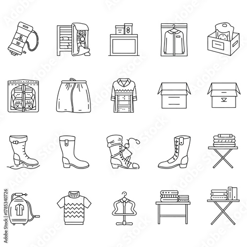 storage of clothes line drawing style illustrating organization and decluttering creating a minimalistic lifestyle concept with storage solutions and textile safety