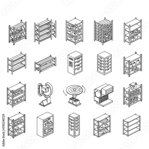 storage solutions isometric shelving units and filing cabinets for office organization ideal for visualizing inventory management and workspace planning