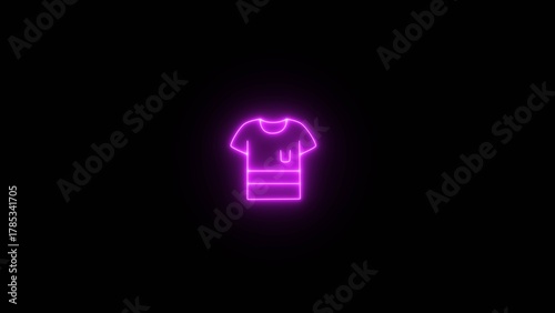 tee shirt icon with a glowing neon black background. Glowing men's t-shirt icons and symbols illustration.