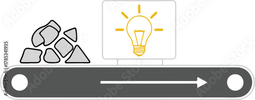Raw Materials to Idea Conversion on Conveyor Belt.  Innovation, manufacturing, and creative process graphic