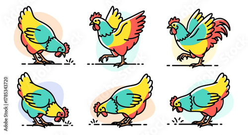 set of colorful birds isolated