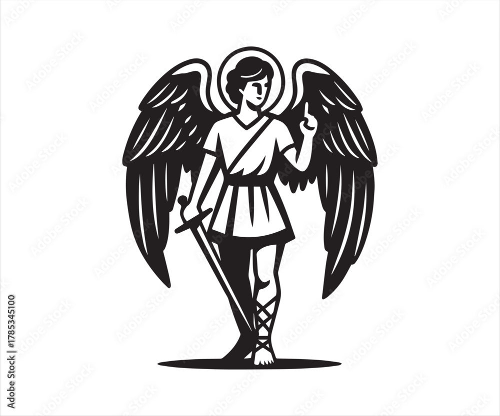 Fototapeta premium Archangel Warrior Silhouette Vector Illustration