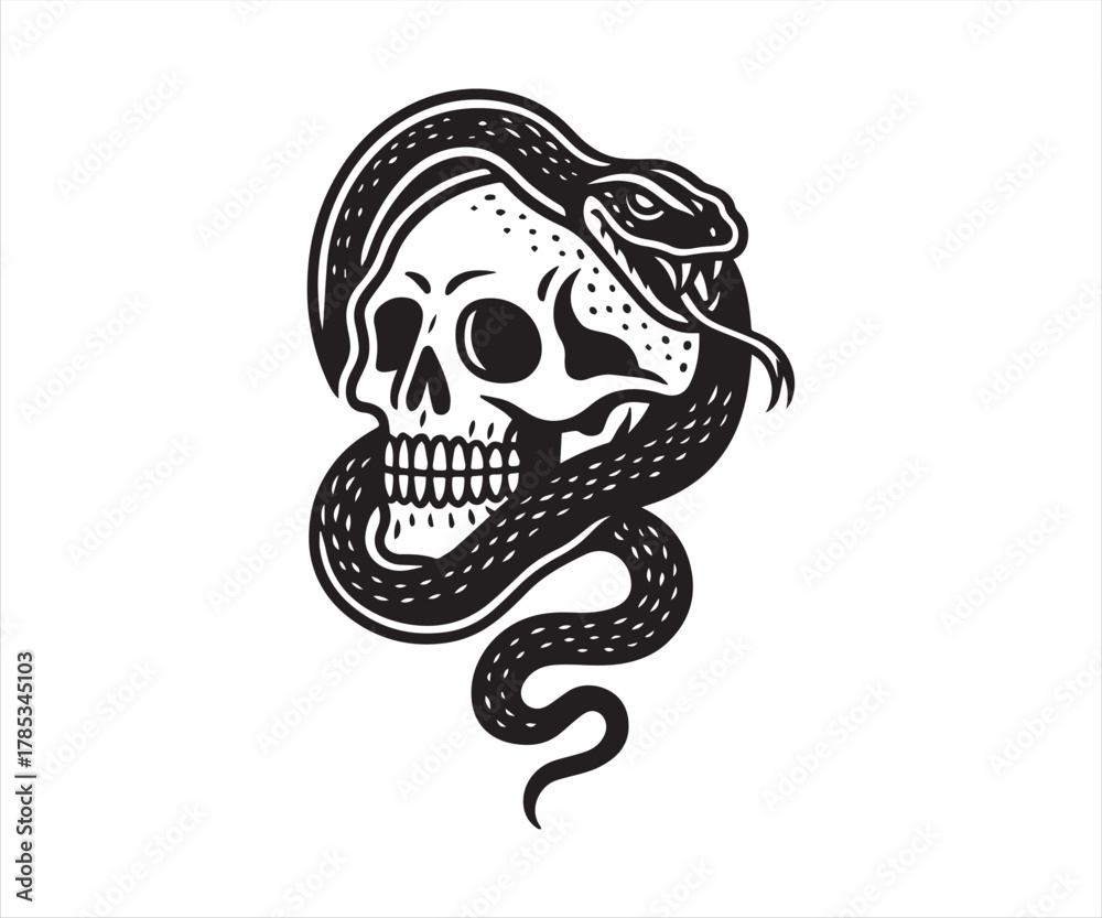 Fototapeta premium Snake Wrapped Around Skull Vector Illustration