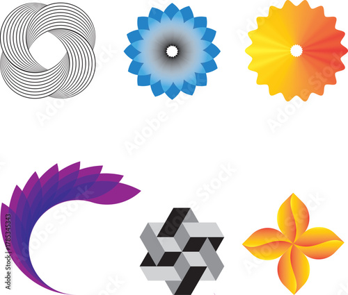 Abstract geometric vector shapes, logos, and icons collection set.