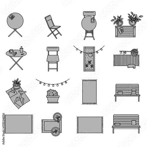 cozy patio set arrangement with string lights rugs and plants creating a welcoming outdoor living space perfect for relaxation and gatherings