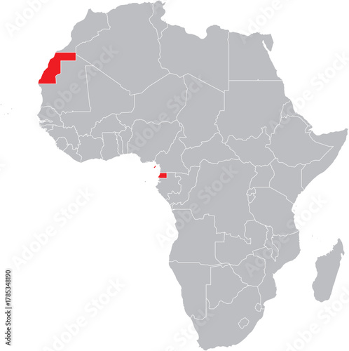 Vector of Spanish Colonized Countries on the African Map