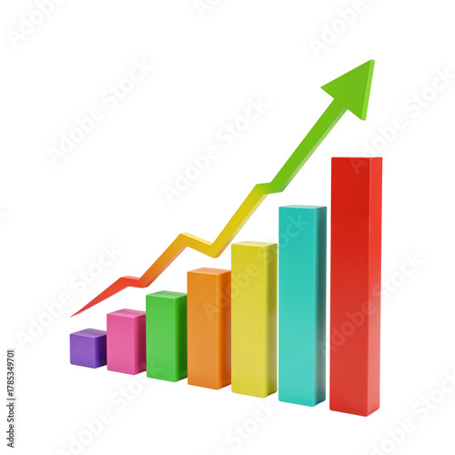 Free Download Colorful 3d bar chart with upward trending arrow showing growth and success isolated on transparent background - GFXLoad