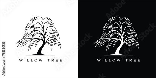 Willow Tree Logo Design Illustration In Black And White For Branding