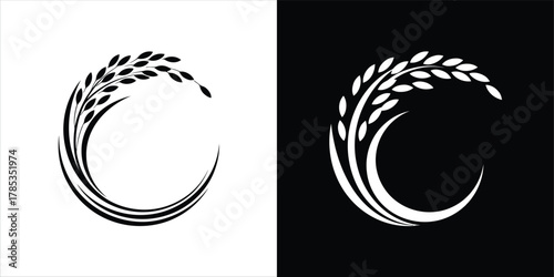 Elegant Rice Plant Design for Logo Black and White Illustration of Agriculture