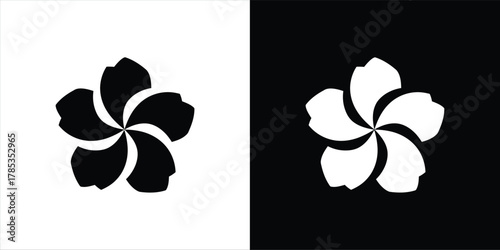 Simple and elegant five-petal flower icon set, presented in both black and white versions for versatile design