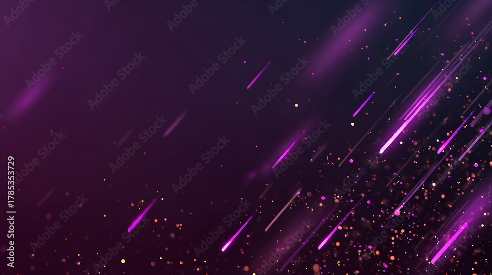 Fototapeta premium Purple Rain Abstract Falling Lights and Glittering Particles.