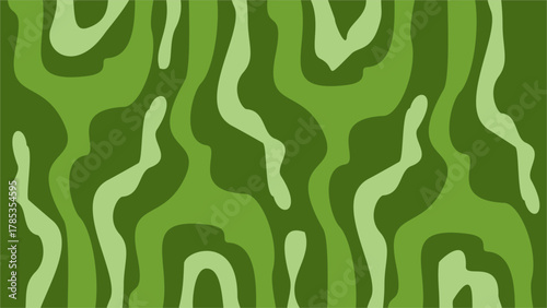 A Seamless Abstract Pattern Featuring Flowing, Organic Swirls and Curves in a Three-Tone Monochromatic Palette of Dark, Medium, and Light Shades of Green, Resembling Camouflage
