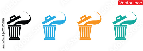 Trash Can Set Icons. Eco-friendly icons. Silhouette Style. Vector icons.Colorful trash cans for waste management and environmental icons,Trash can or trash bin icons set designed in filled,