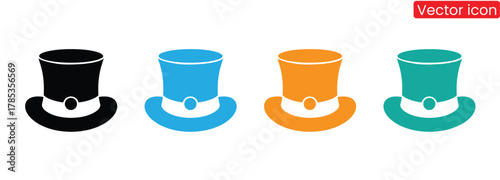 Traditional Evening Top Hat Black Silhouette Illustration Icon,Colorful top hats for your magical design needs today,Set silhouettes of fedora hat. Icon, logo  on white background. Vector illustration