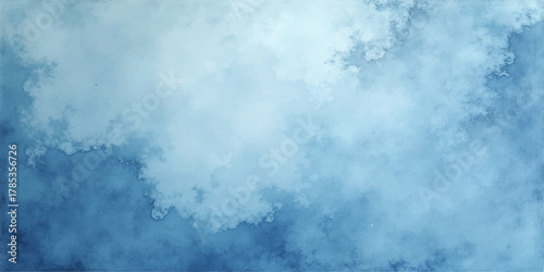 Bright blue sky background with white clouds and dark smoke texture
