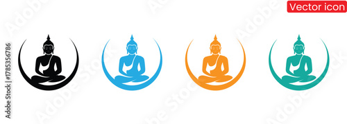 Meditating Buddha icons inspiring peace and mindfulness art,Buddha Silhouette in Meditation – Representation of Spirituality, Mindfulness, and Inner Peace,Buddha vector design illustration
