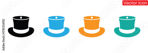 Traditional Evening Top Hat Black Silhouette Illustration Icon,Colorful top hats for your magical design needs today,Set silhouettes of fedora hat. Icon, logo  on white background. Vector illustration