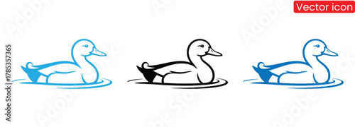 Duck icon flat and simple set design,Elegant duck outlines in blue and black swimming gracefully,Creative duck farm logo design with modern concept premium vector