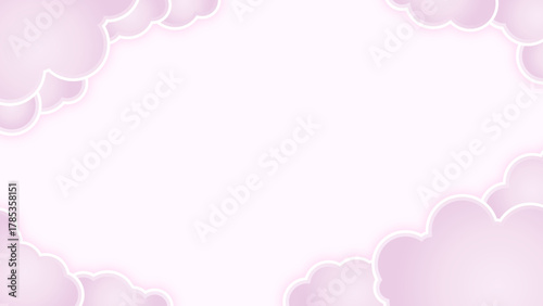 ふわふわのピンクの雲が囲むフレーム背景