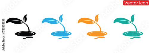 Vibrant seedlings sprouting with eco-friendly growth concept,Seedling icon vector silhouette. Leaf nature icon vector,sprout icon vector design template in white background