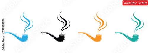 Smoking pipe icon vector.Smoking illustration sign.Tobacco symbol or logo.Smoking pipes in various colors for creative design projects,