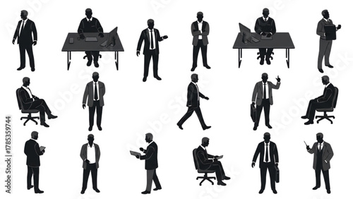 Business Professionals in Diverse Poses A Collection of Silhouetted Executives