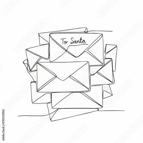 Hand-Drawn Stack of Letters to Santa Line Art for Christmas Projects, Holiday Cards, and Festive Designs, Ideal for a Touch of Whimsical Cheer