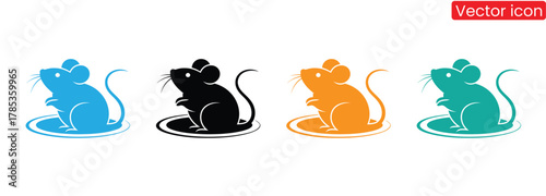 Adorable colorful mouse silhouettes on white background,A set of Rat silhouette black color in different sitting and standing style, side pose and playing. Vector